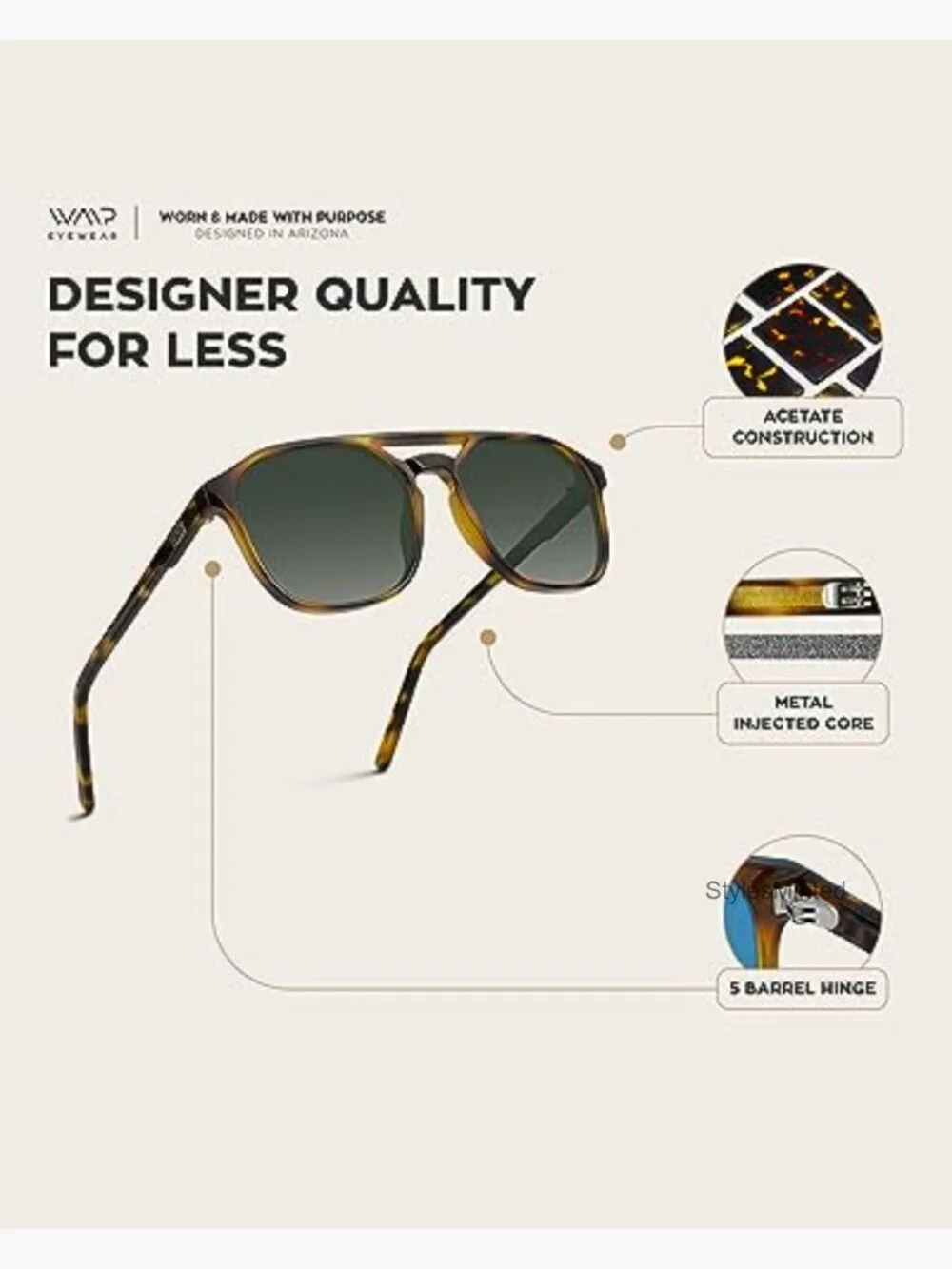 Polarized Double Bridge Rectangular Unisex Sunglasses